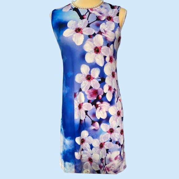 Calvin Klein Blue Bold Floral Sleeveless Dress - Picture 3 of 13